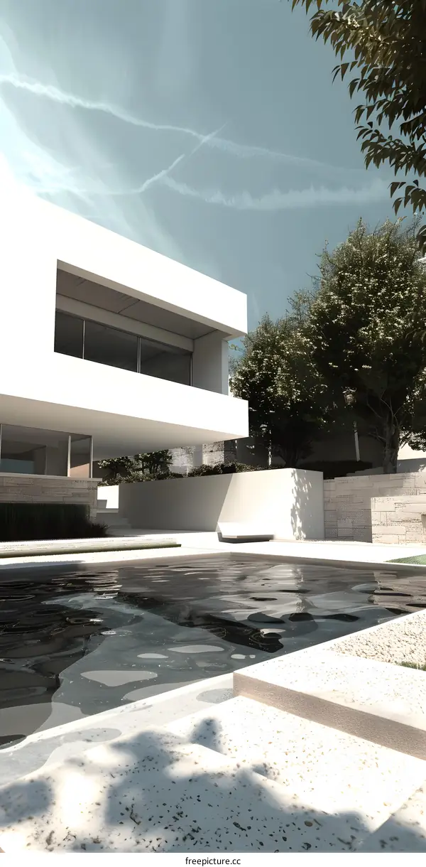 Modern Minimalist Architecture with Swimming Pool and Sky