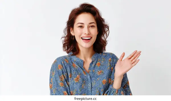 Woman Smiling and Gesturing