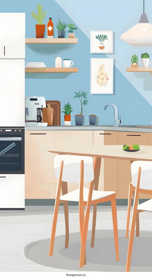 Modern Kitchen Interior Design with White Cabinets and Wooden Table