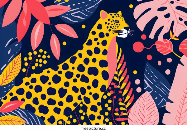 Abstract Jungle Leopard Pattern With Colorful Leaves