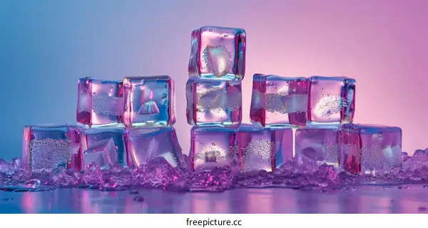 Ice Cubes on Blue and Pink