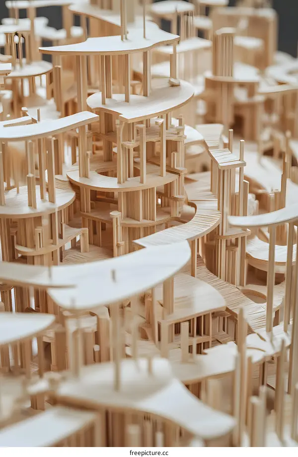 Intricate Wooden Model of a Cityscape