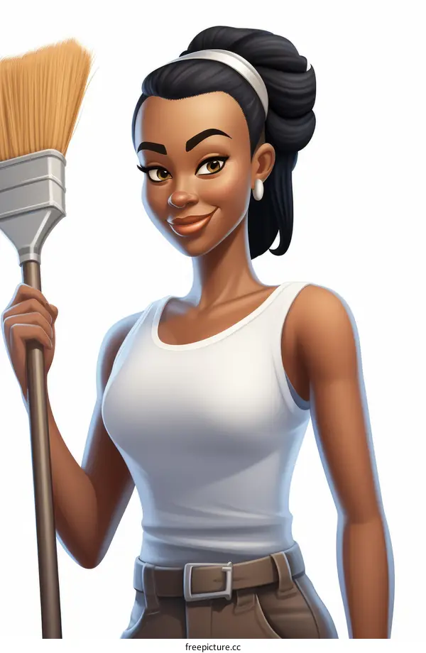 Smiling Woman with a Broom
