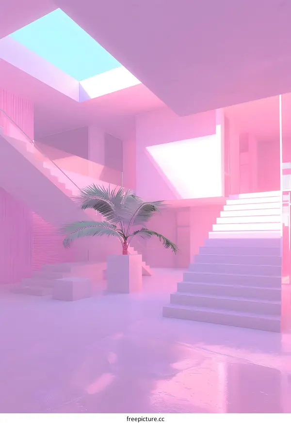 Pink Minimalist Interior Design With Palm Tree