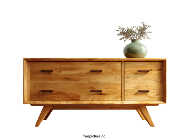 [Transparent Background PNG]Mid-Century Modern Wooden Chest of Drawers