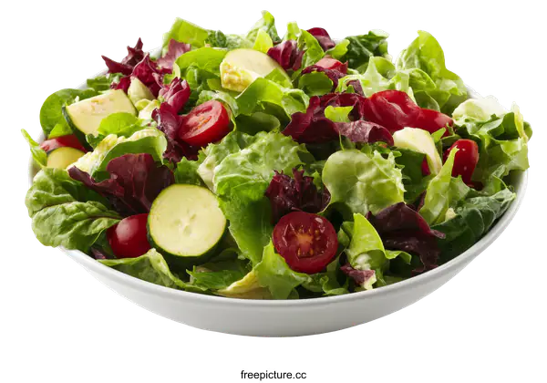 [Transparent Background PNG]Fresh Mixed Greens Salad in White Bowl