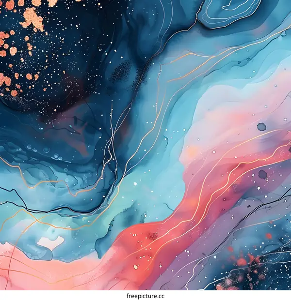 Abstract Watercolor Background with Gold Lines