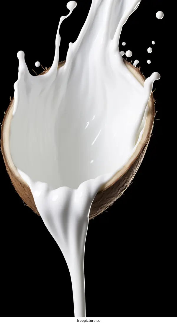 Coconut Milk Splashing Out of a Coconut