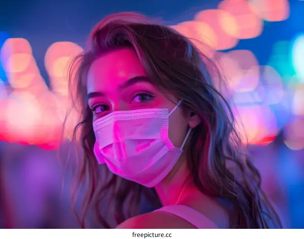 Close-up portrait of a young woman wearing a medical face mask