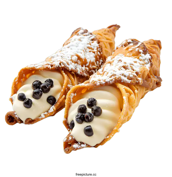 [Transparent Background PNG]Two crispy cannoli filled with sweet ricotta cream and chocolate chips