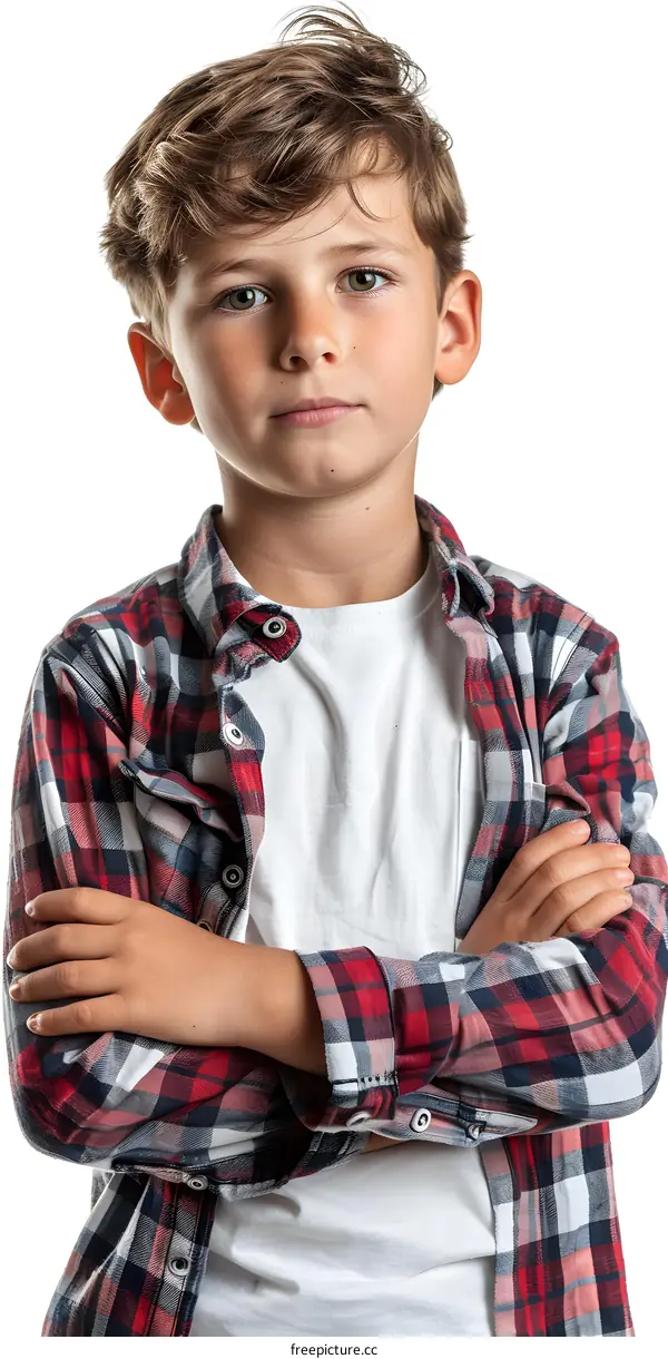 Portrait of a Young Boy with a Checkered Shirt