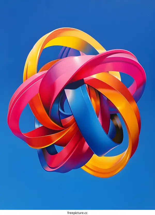 Abstract 3D Colorful Rings Intertwined in Blue Sky