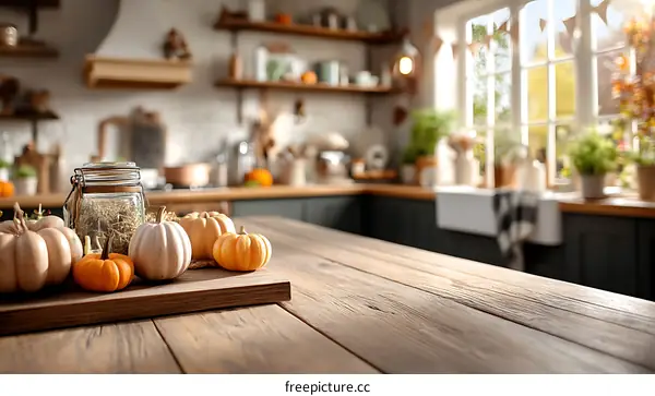 Autumn Kitchen Tabletop Decor with Pumpkins