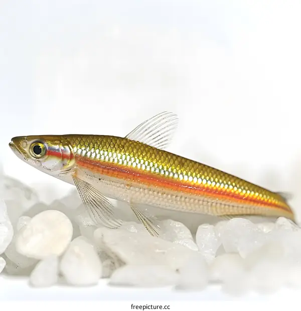 Rosy Bitterling Fish on White Pebbles