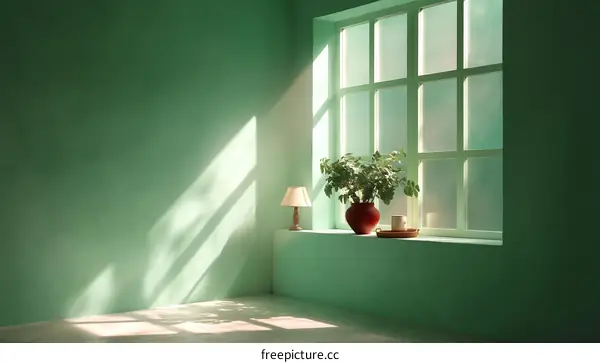 Mint Green Room with Sunlight and Plants
