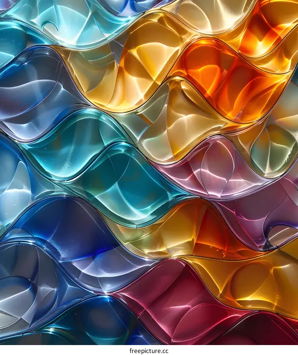 Colorful 3D rendering of a wavy surface with a glossy texture