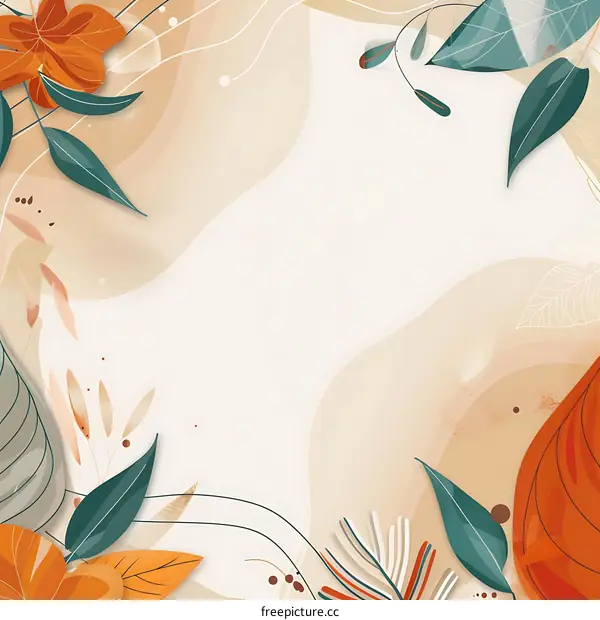 Abstract Floral Border with Orange And Green Leaves