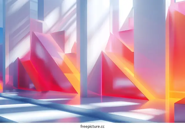 White Architectural Space with Abstract Geometric Shapes