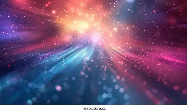 Colorful glowing particles form a tunnel of light