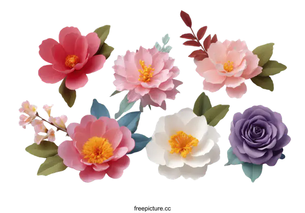 [Transparent Background PNG]Paper Flowers Arrangement with Colorful Variety