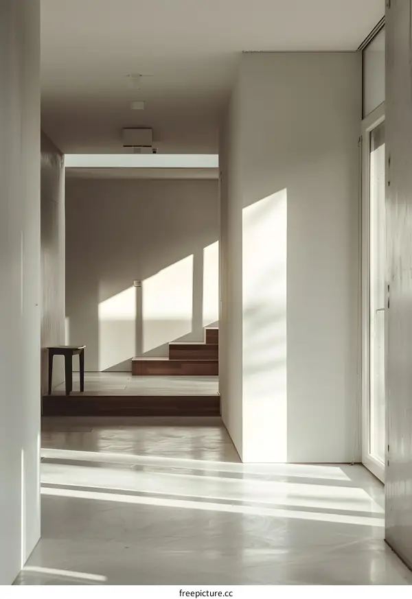 Minimalist Interior Design With Sunlight Streaming Through A Window