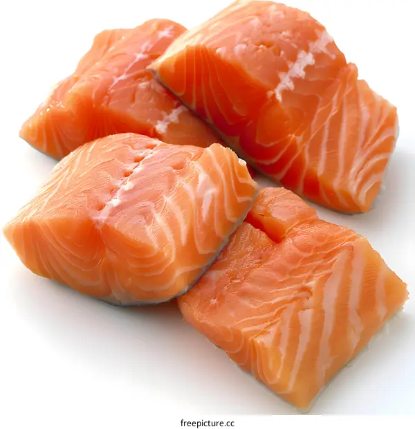 Fresh Salmon Fillets on White Background