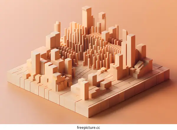 Abstract Cityscape Built From Wooden Blocks