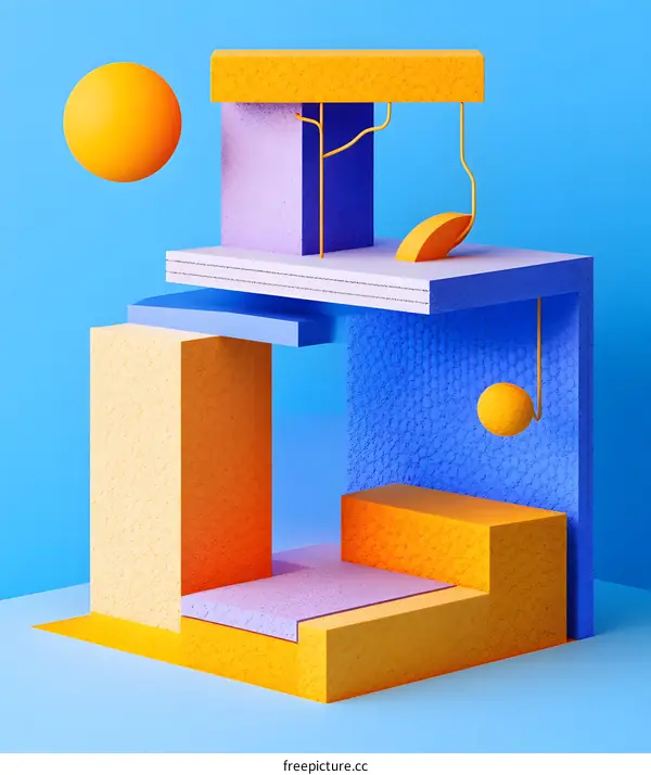 Abstract 3D Geometric Shapes with Blue Background