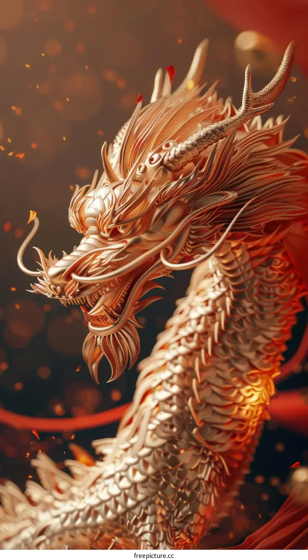 Golden Chinese Dragon 3D Illustration