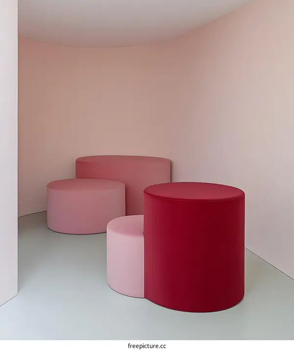 Pink and Red Cushioned Seats In Modern Room