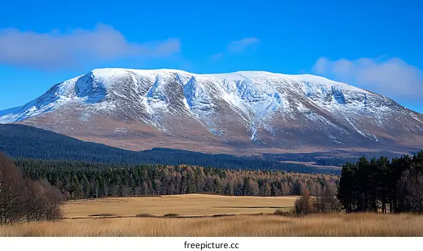 Snowy Mountain Landscape in Autumnal Scenery