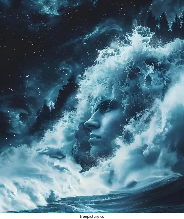 Water and Sky Merge to Create a Human Face