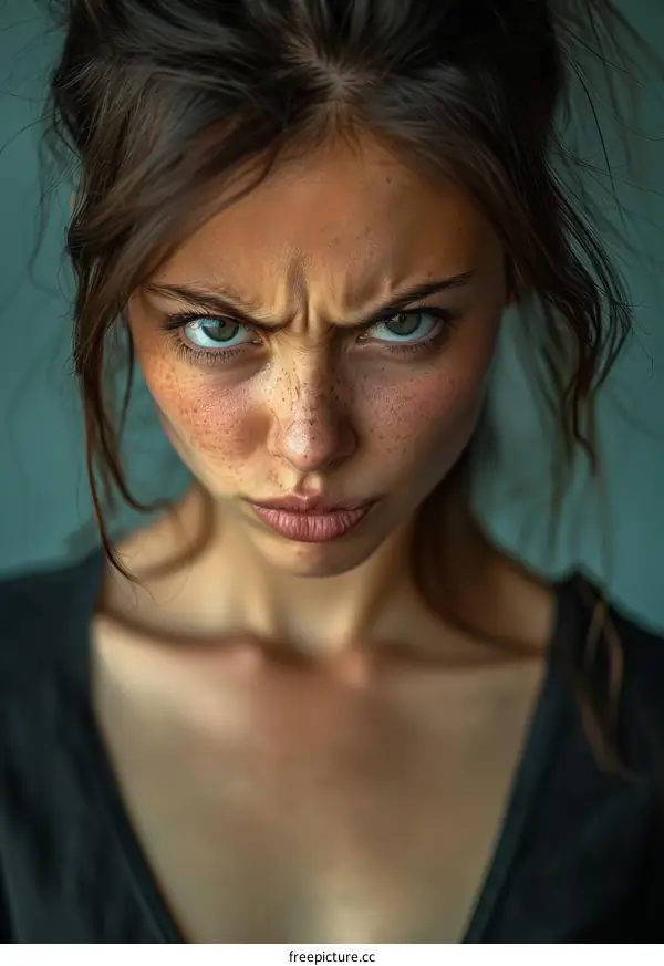 Close-up Portrait of a Woman with Intense Expression