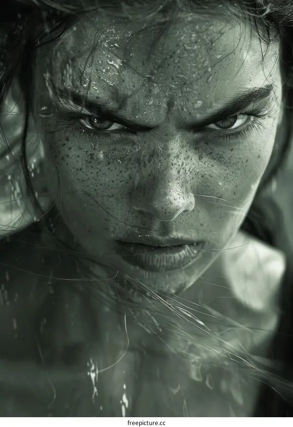 Close-up Portrait of a Woman with Intense Expression