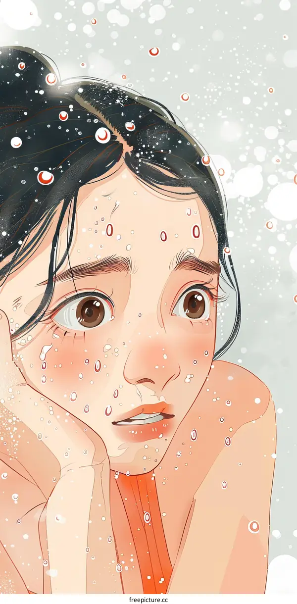 Girl with Wet Hair and Raindrops