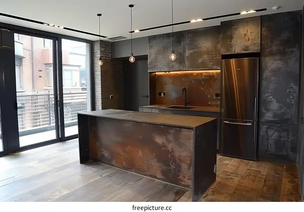 Modern Kitchen Island with Unique Reclaimed Wood and Metal Design