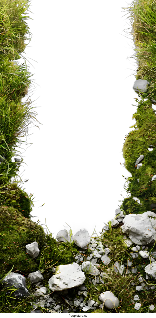 [Transparent Background PNG]Green Grass and Stone Frame Background