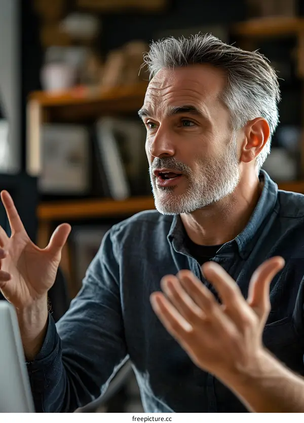 Close Up Portrait of a Caucasian Man Talking Animatedly