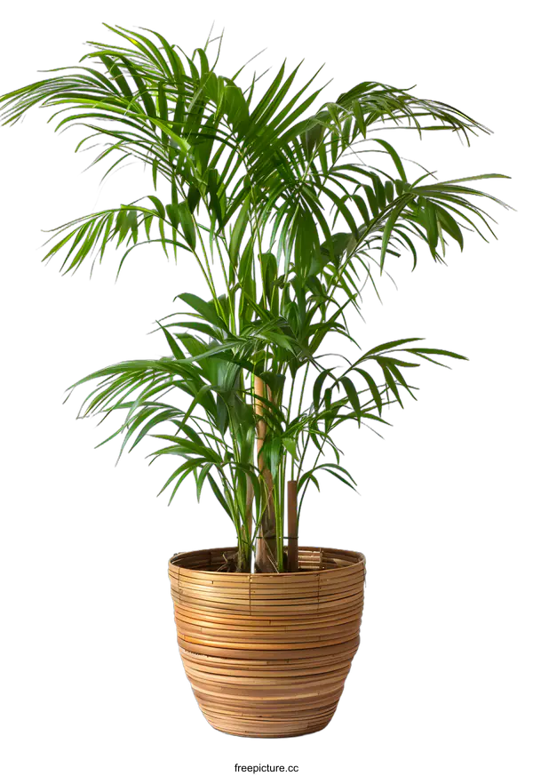 [Transparent Background PNG]Green Plant in a Wicker Pot on White Background