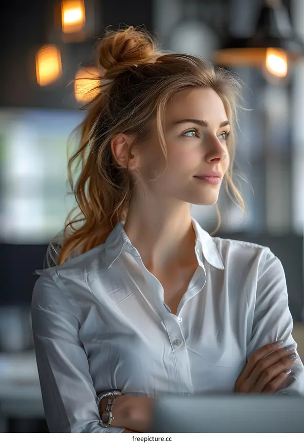 portrait of a beautiful young woman in a white blouse
