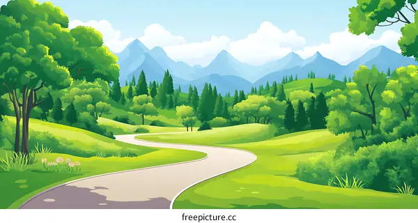 Winding Road through Green Mountain Landscape