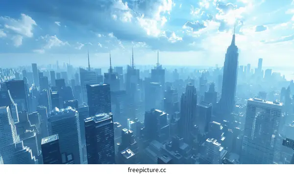 Blue cityscape with modern skyscrapers