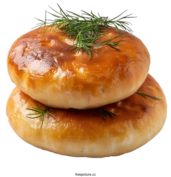 [Transparent Background PNG]A stack of two belyashi with dill on top
