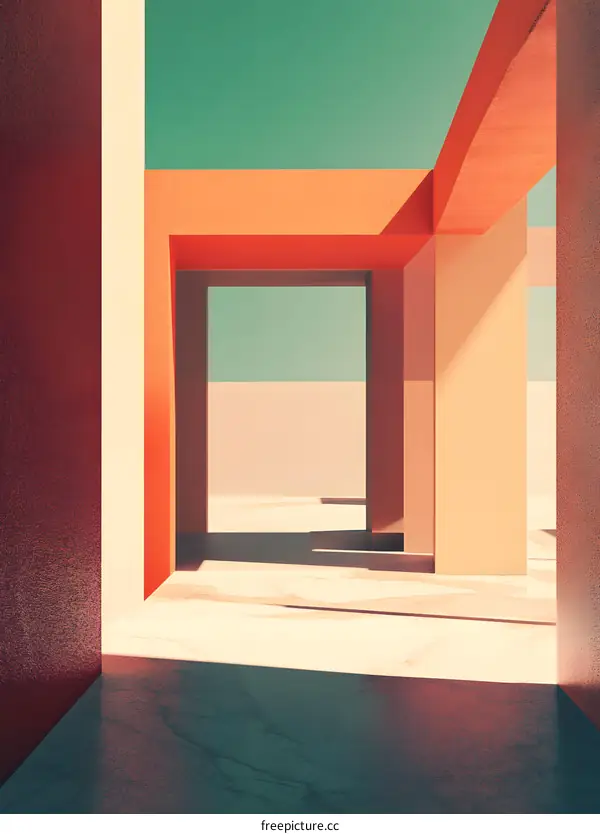 Abstract Minimalist Architecture With Red Orange And Green Colors