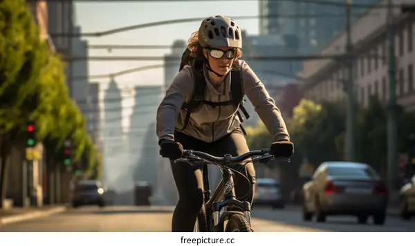 Young woman riding a bicycle in the city