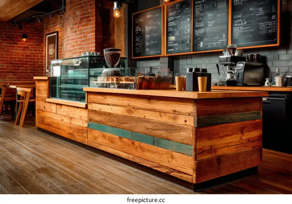Rustic Wooden Coffee Shop Counter Interior