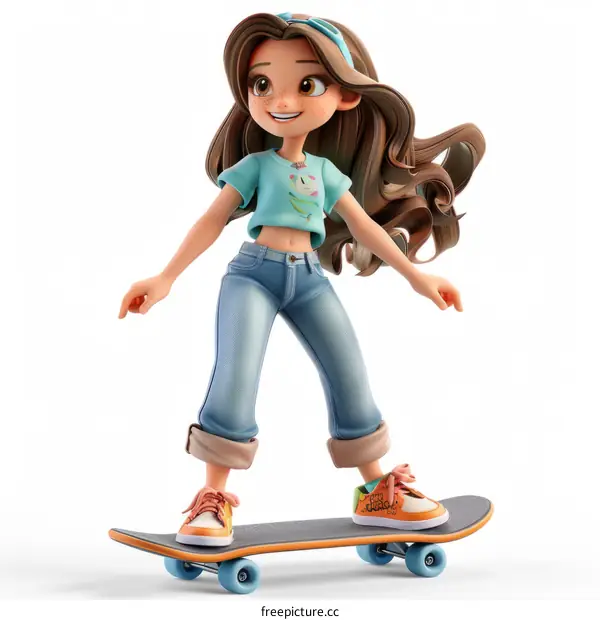 Cute Girl on a Skateboard