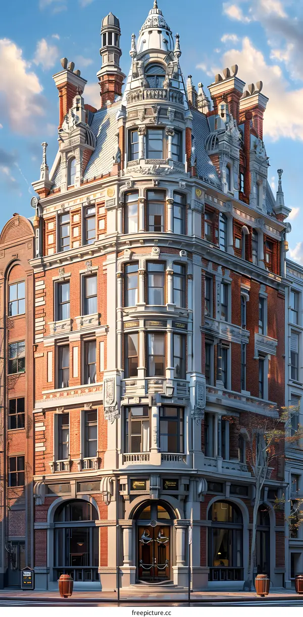 The magnificent facade of a historic building with intricate details and a grand entrance