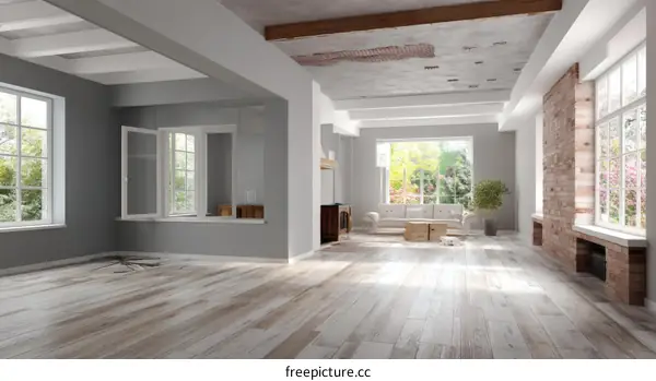 Empty Modern Loft Interior with Big Windows