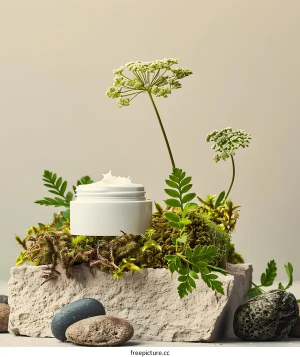 Natural Beauty Cream with Flowers and Moss
